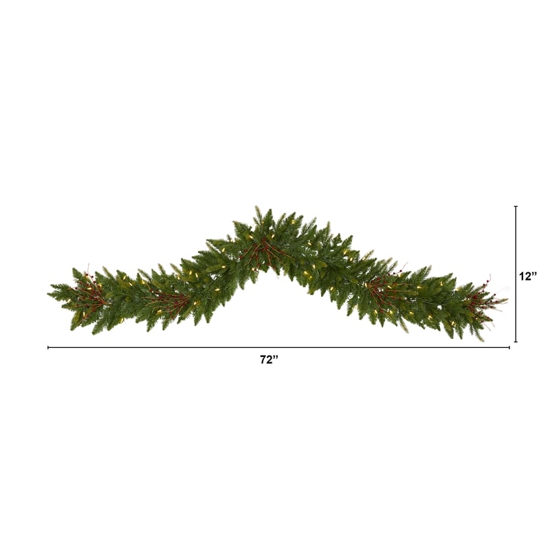 Nearly Natural 6ft Christmas Pine Artificial Garland w/ 50 Warm White LED