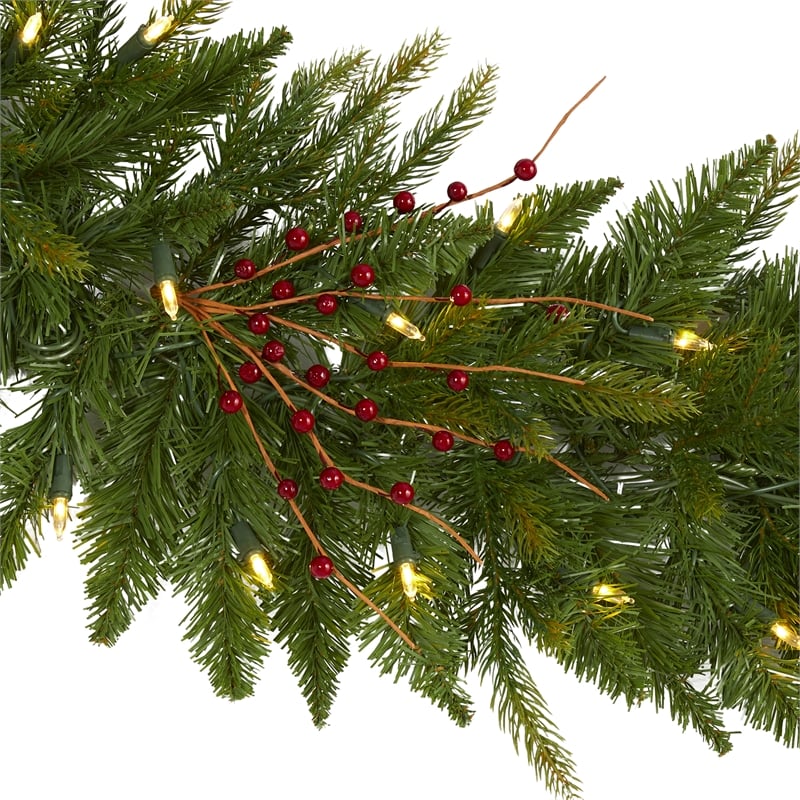 Nearly Natural 6ft Christmas Pine Artificial Garland w/ 50 Warm White LED
