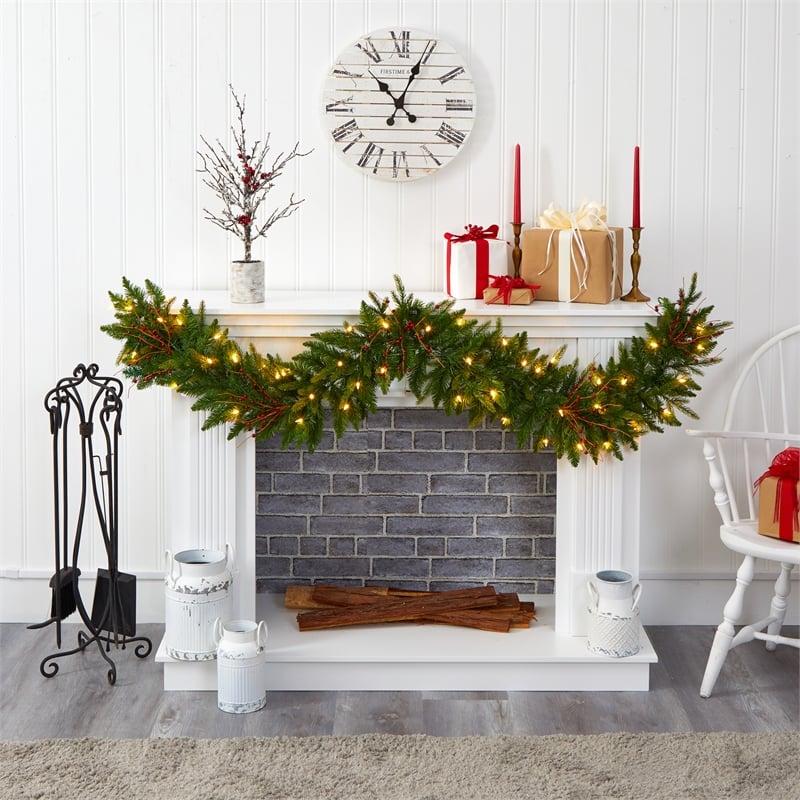 Nearly Natural 6ft Christmas Pine Artificial Garland w/ 50 Warm White LED