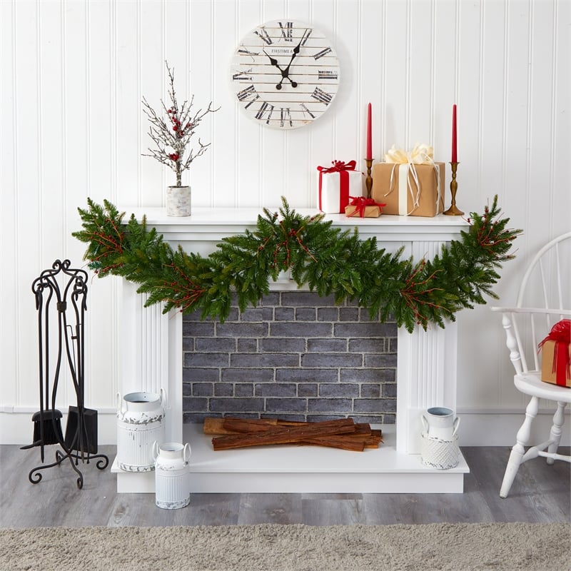 Nearly Natural 6ft Christmas Pine Artificial Garland w/ 50 Warm White LED