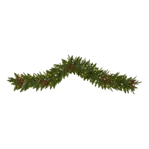 Nearly Natural 6ft Christmas Pine Artificial Garland w/ 50 Warm White LED