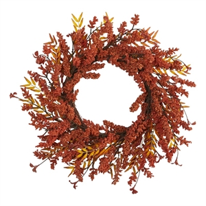 Nearly Natural 18&quot Harvest Berry Artificial Wreath in Orange
