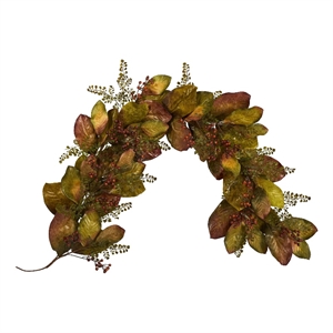 Nearly Natural 6ft Autumn Magnolia Leaf & Berries Artificial Garland in Green