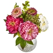 Nearly Natural Peony and Mum in Glass Vase in Pink