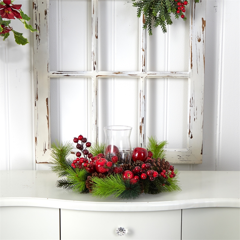 Nearly Natural Holiday Candelabrum in Red