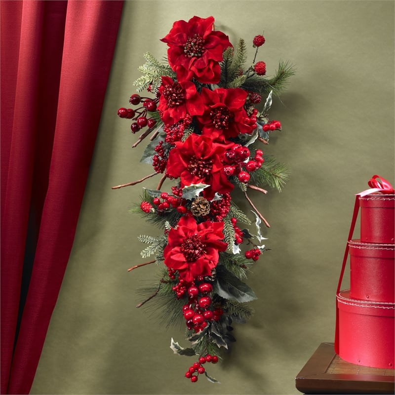 Nearly Natural Poinsettia Teardrop in Red