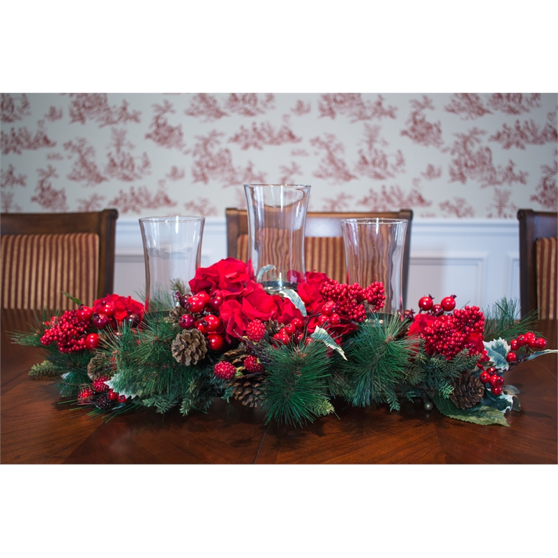 Nearly Natural Hydrangea Holiday Candelabrum in Red