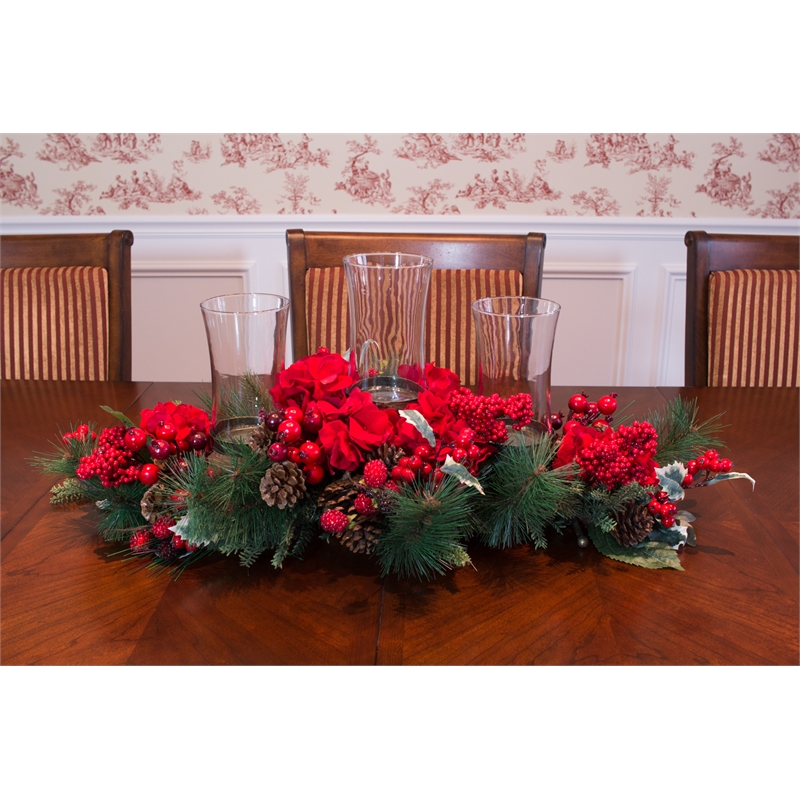 Nearly Natural Hydrangea Holiday Candelabrum in Red