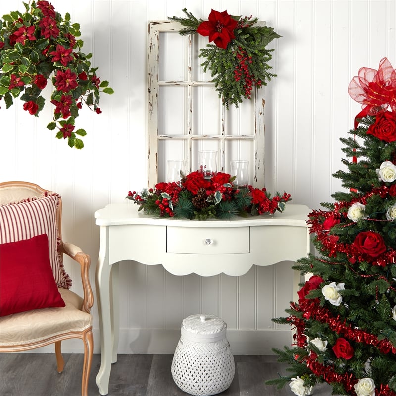 Nearly Natural Hydrangea Holiday Candelabrum in Red