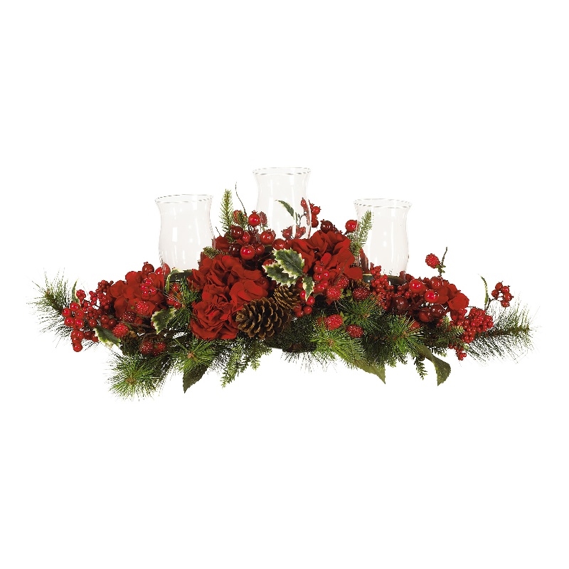 Nearly Natural Hydrangea Holiday Candelabrum in Red