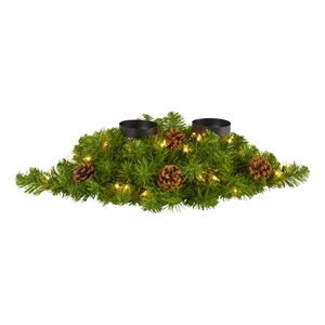 Nearly Natural 24&quot Christmas Candelabrum w/ 35 Warm White Lights & Pine Cones
