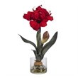 Nearly Natural Amaryllis with Round Vase in Red