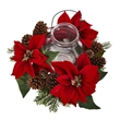 Nearly Natural Poinsettia Pine & Pinecone Candelabrum in Red