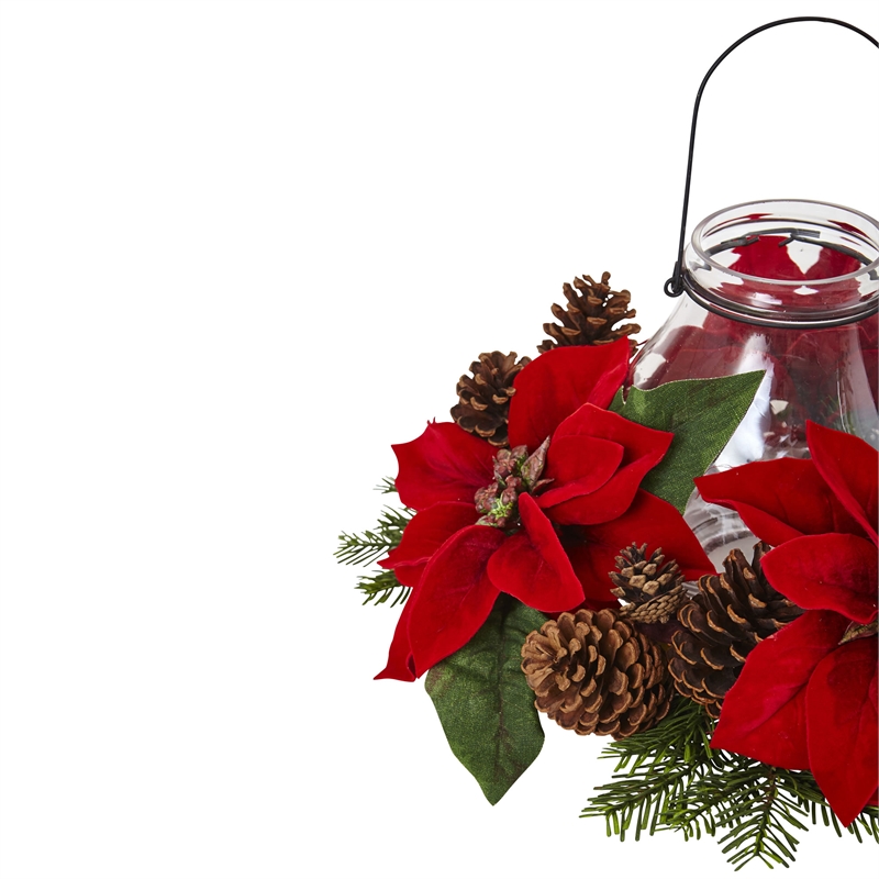 Nearly Natural Poinsettia Pine & Pinecone Candelabrum in Red