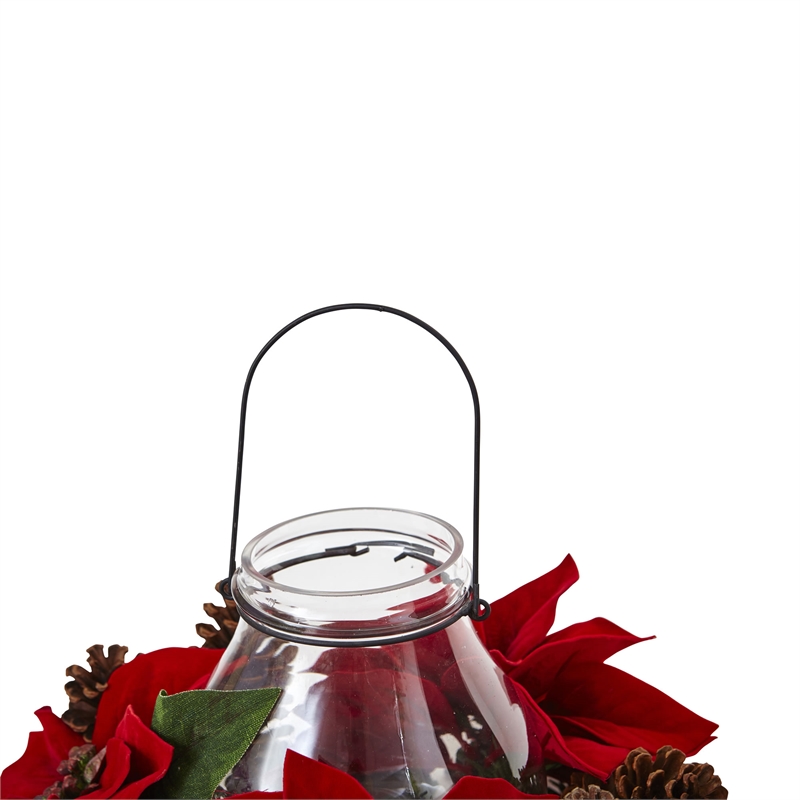 Nearly Natural Poinsettia Pine & Pinecone Candelabrum in Red