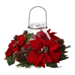 Nearly Natural Poinsettia Pine & Pinecone Candelabrum in Red
