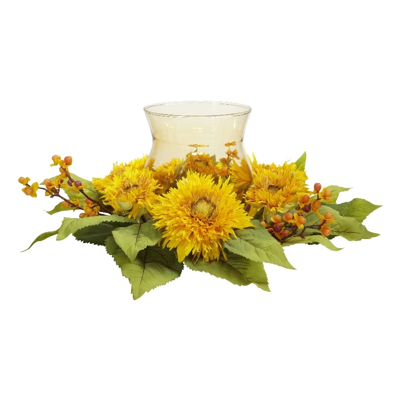 Nearly Natural Golden Sunflower Candelabrum Silk Flower Arrangement in Yellow