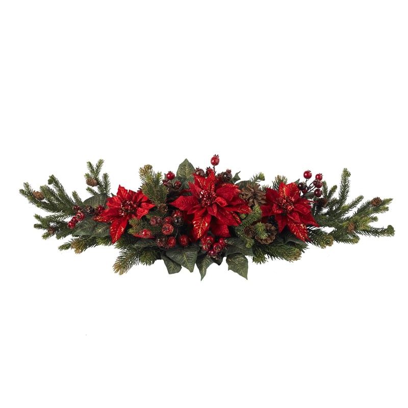 Nearly Natural Poinsettia & Berry Centerpiece in Red