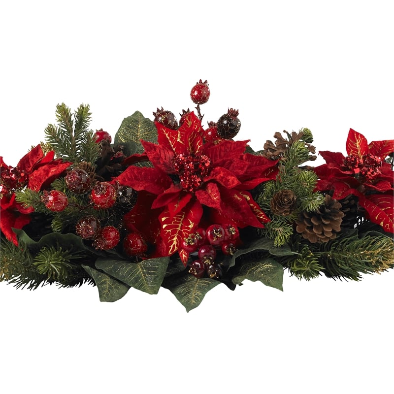 Nearly Natural Poinsettia & Berry Centerpiece in Red