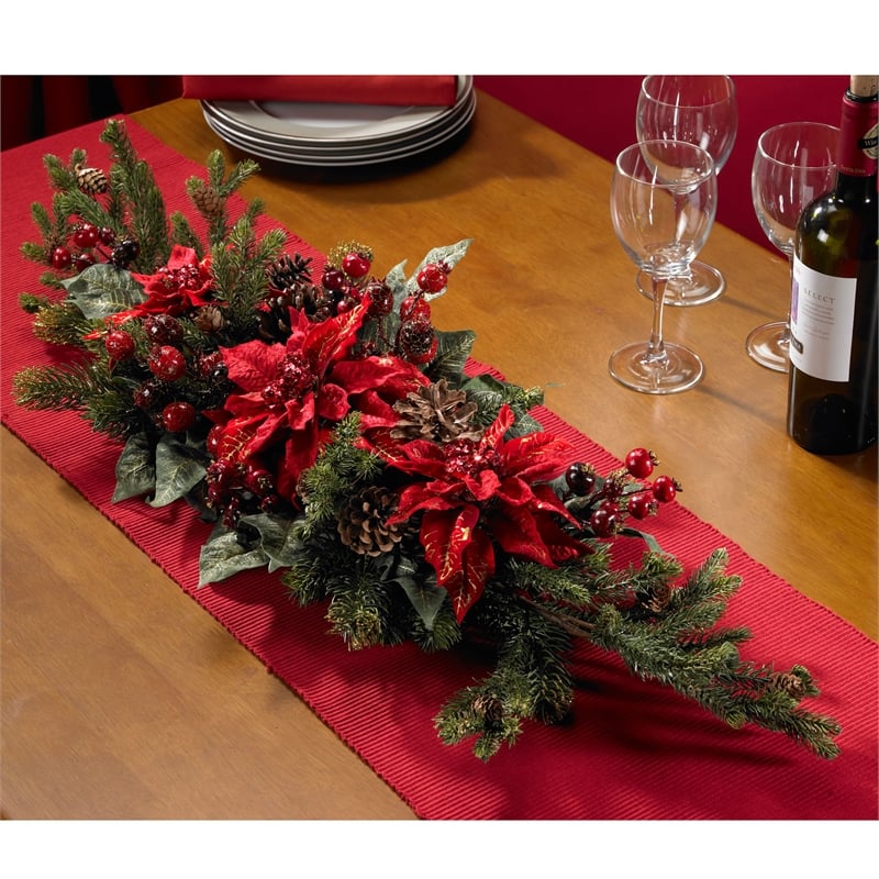 Nearly Natural Poinsettia & Berry Centerpiece in Red