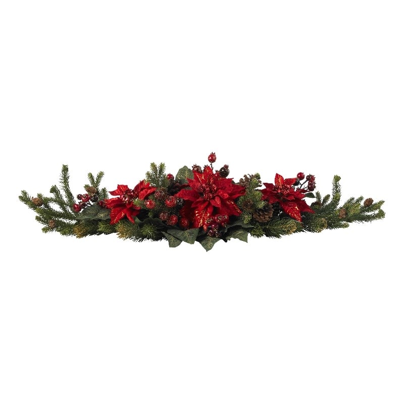 Nearly Natural Poinsettia & Berry Centerpiece in Red