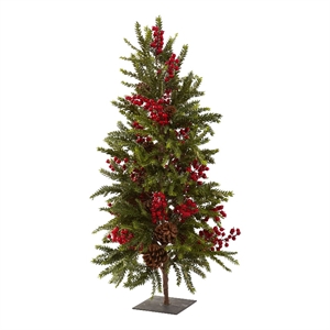 Nearly Natural 36&quot Pine & Berry Green Christmas Tree