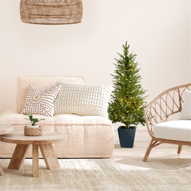 Nearly Natural 4.5ft Green Christmas Tree with Clear Lights & Decorative Planter