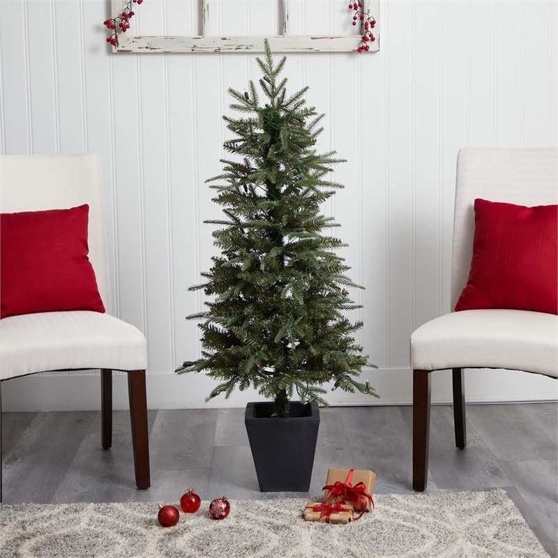 Nearly Natural 4.5ft Green Christmas Tree with Clear Lights & Decorative Planter