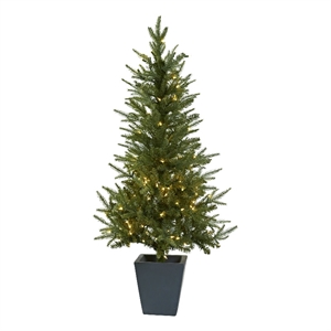 Nearly Natural 4.5ft Green Christmas Tree with Clear Lights & Decorative Planter
