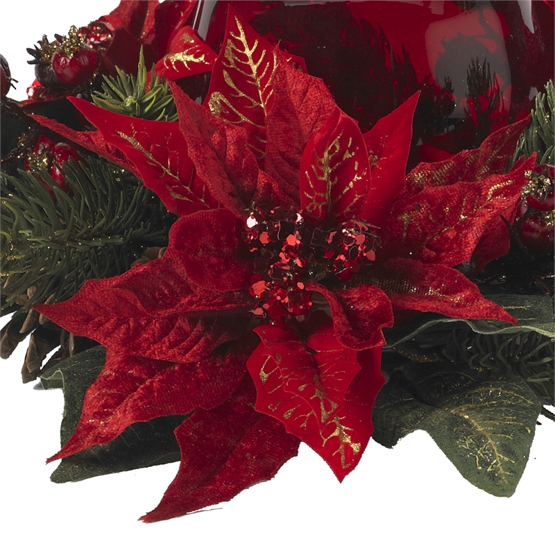 Nearly Natural Poinsettia & Berry Candelabrum in Red