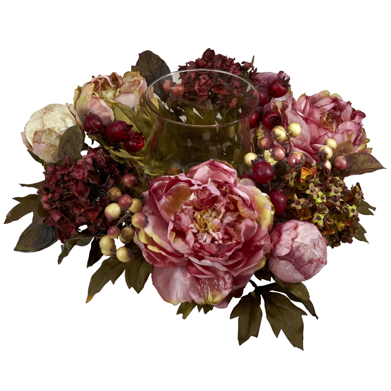 Nearly Natural Peony Hydrangea Candelabrum in Red