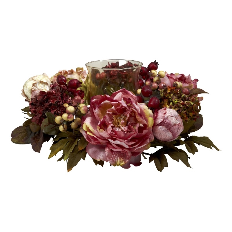 Nearly Natural Peony Hydrangea Candelabrum in Red