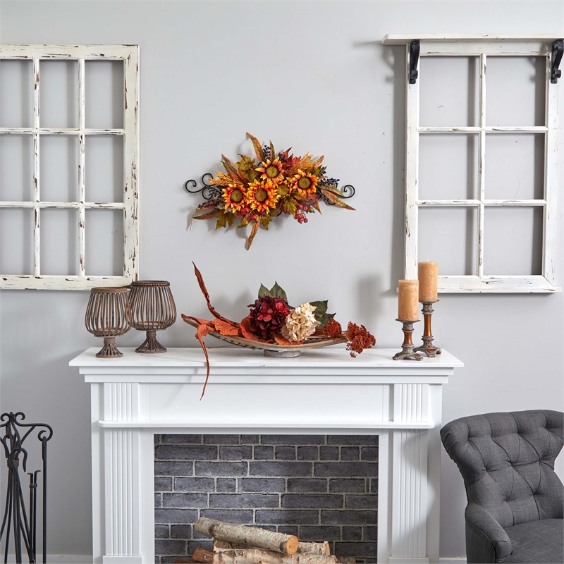 Nearly Natural Sunflower Swag with Metal Frame in Yellow