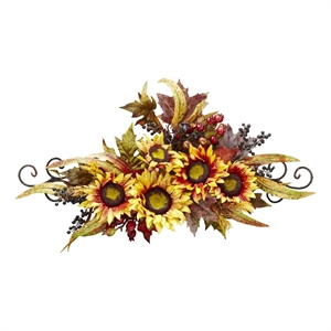 Nearly Natural Sunflower Swag with Metal Frame in Yellow