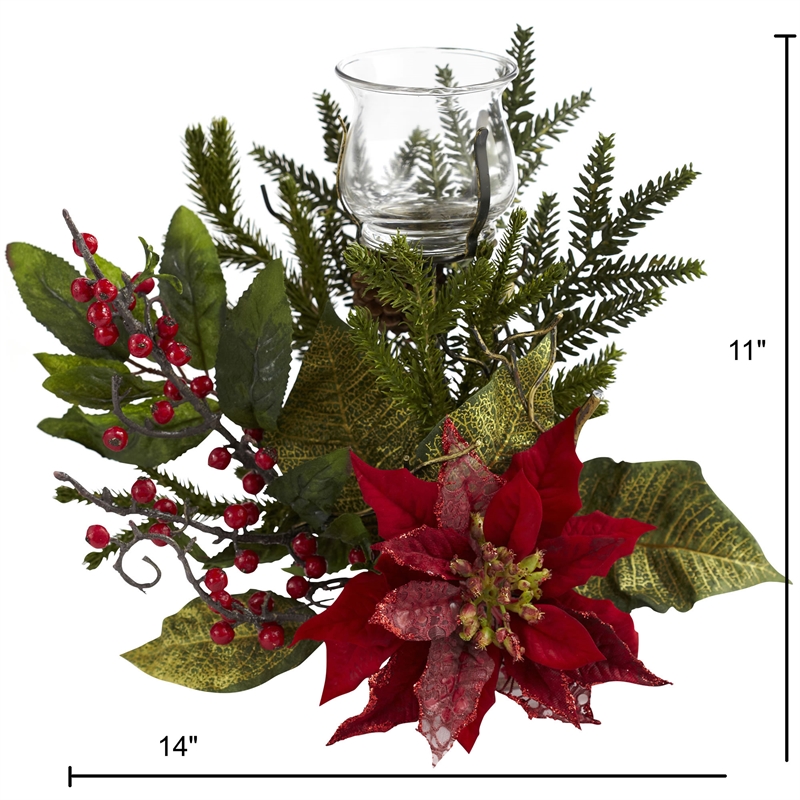 Nearly Natural Poinsettia Candelabrum in Green