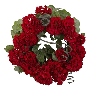 Nearly Natural 17&quot Geranium Wreath in Red