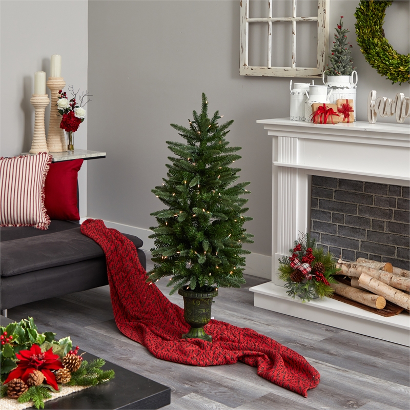 Nearly Natural 4ft Green Christmas Tree with Urn & Clear Lights