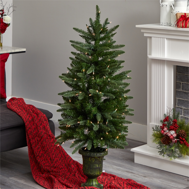 Nearly Natural 4ft Green Christmas Tree with Urn & Clear Lights