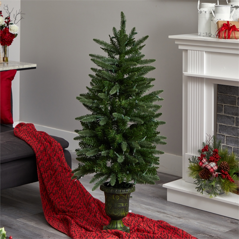 Nearly Natural 4ft Green Christmas Tree with Urn & Clear Lights