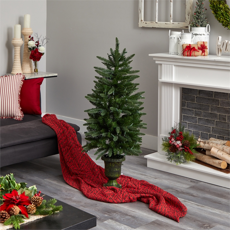 Nearly Natural 4ft Green Christmas Tree with Urn & Clear Lights