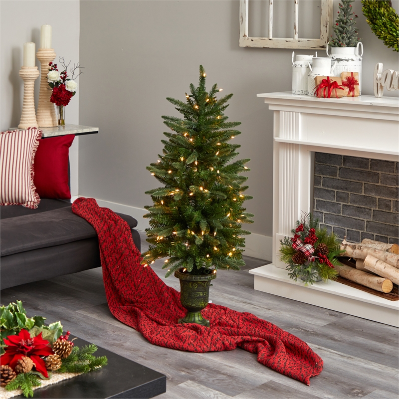Nearly Natural 4ft Green Christmas Tree with Urn & Clear Lights