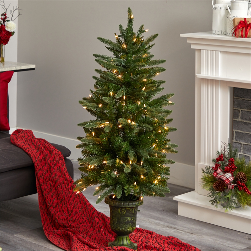 Nearly Natural 4ft Green Christmas Tree with Urn & Clear Lights