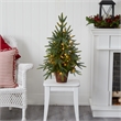 Nearly Natural 2.5ft Green Christmas Tree with Planter & Clear Lights