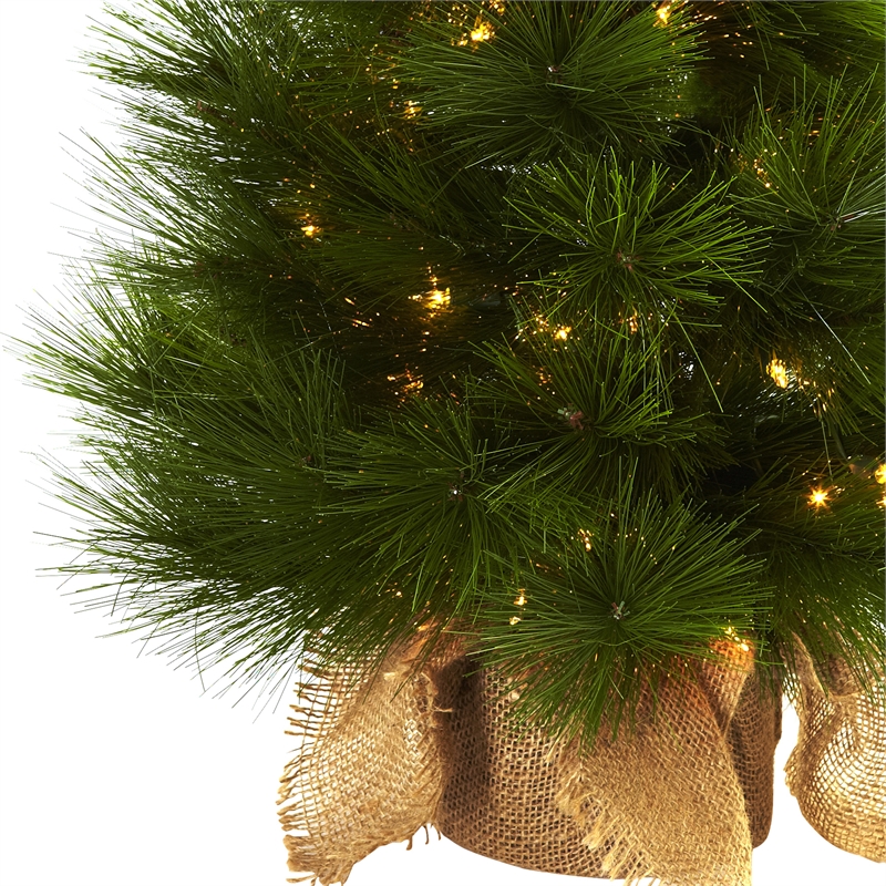 Nearly Natural 3ft Green Christmas Tree with Burlap Bag & Clear Lights