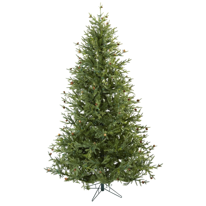 Nearly Natural 7.5ft Classic Pine & Pinecone Green Christmas Tree