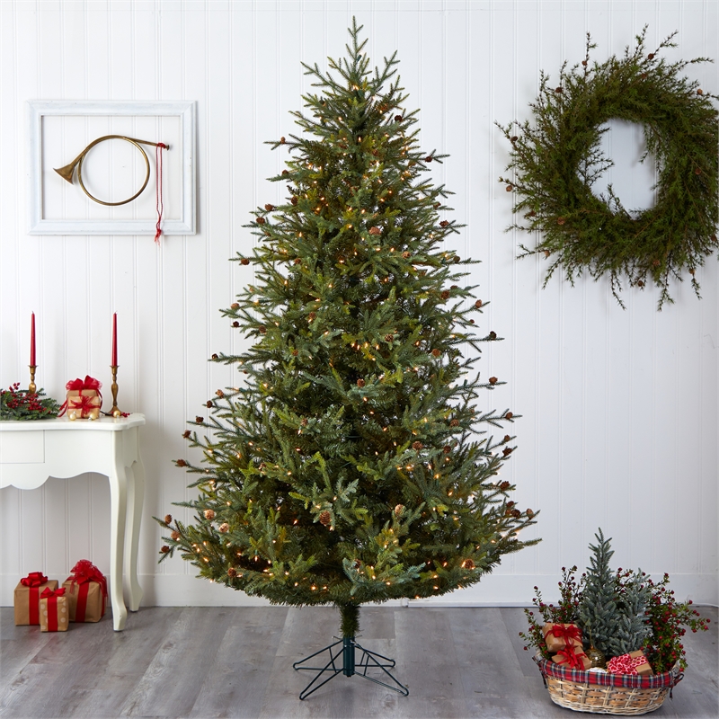 Nearly Natural 7.5ft Classic Pine & Pinecone Green Christmas Tree