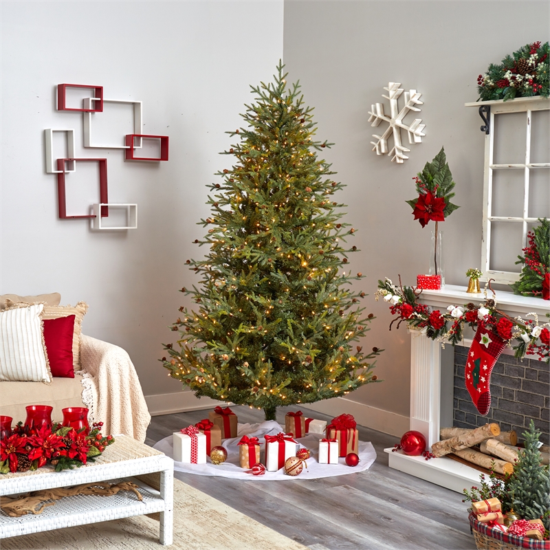 Nearly Natural 7.5ft Classic Pine & Pinecone Green Christmas Tree