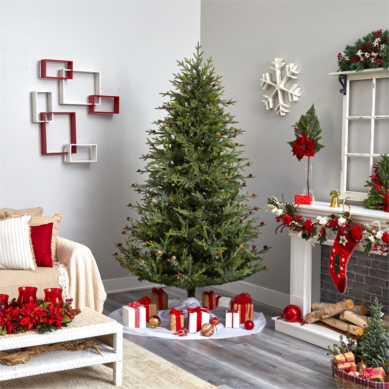 Nearly Natural 7.5ft Classic Pine & Pinecone Green Christmas Tree