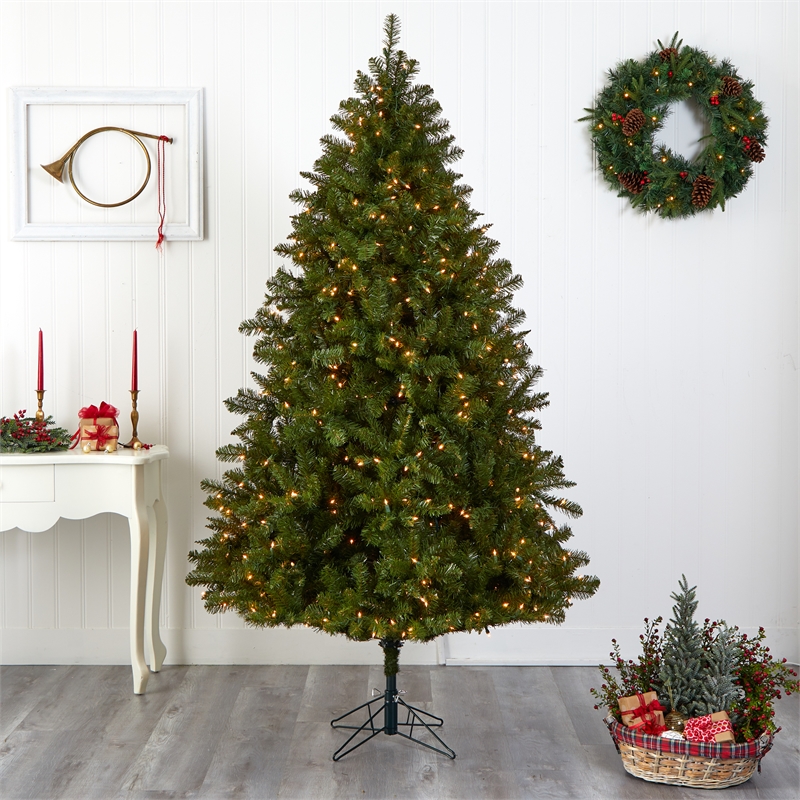 Nearly Natural 7.5ft Windermere Green Christmas Tree with Clear Lights