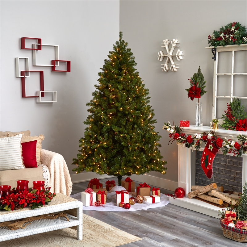 Nearly Natural 7.5ft Windermere Green Christmas Tree with Clear Lights